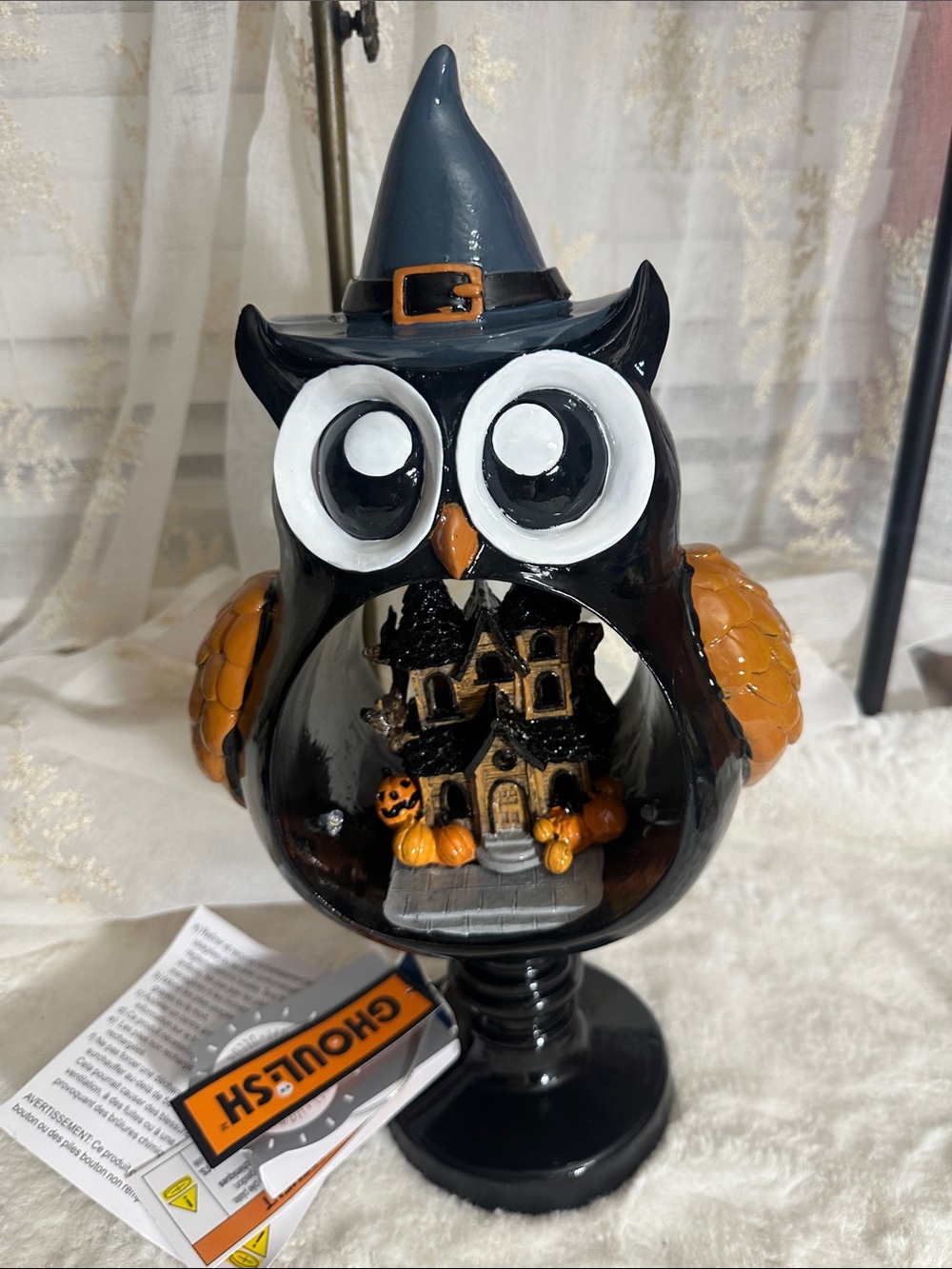 Ghoulish Halloween owl LED light decor